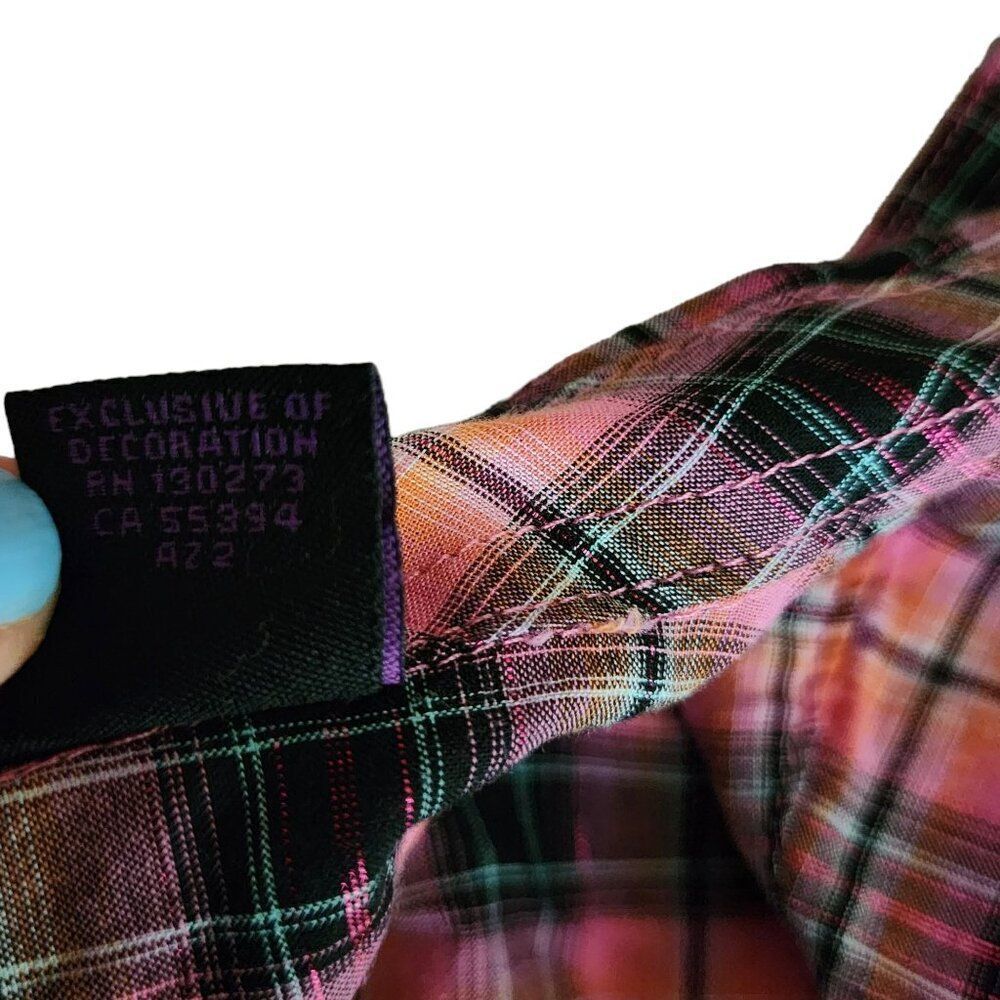 Wrangler Long Sleeve Snap Plaid Shirt Womens Size M Pink Western Cowboy - Picture 8 of 10